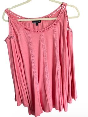 RXB Pink Cold-Shoulder Crochet-Trim Tunic Top